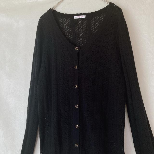 ハニーズ レース編み ニット カーディガン トップス L 黒 オフィスカジュアル N2m < ブランド  ハニーズ レース編み ニット カーディガン トップス L 黒 オフィスカジュアル N2m < ブランドの