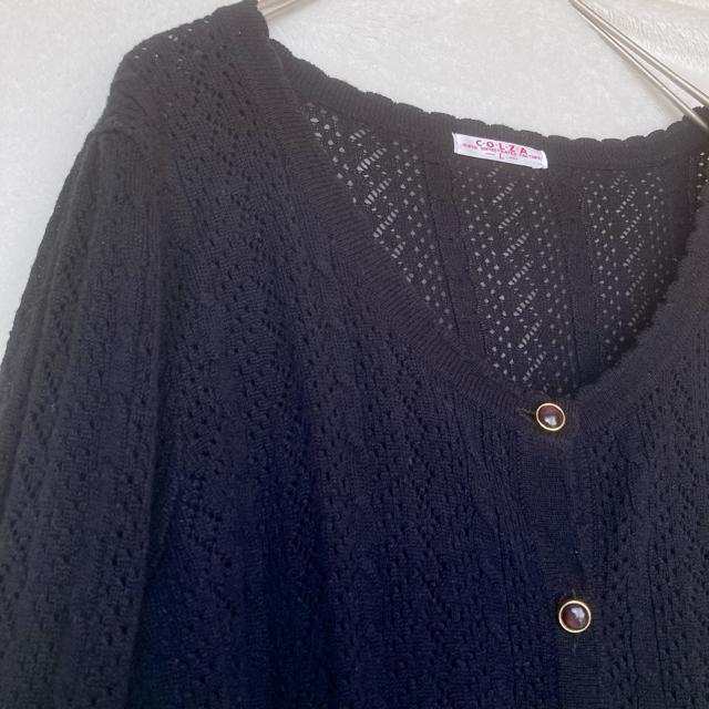 ハニーズ レース編み ニット カーディガン トップス L 黒 オフィスカジュアル N2m < ブランド  ハニーズ レース編み ニット カーディガン トップス L 黒 オフィスカジュアル N2m < ブランドの