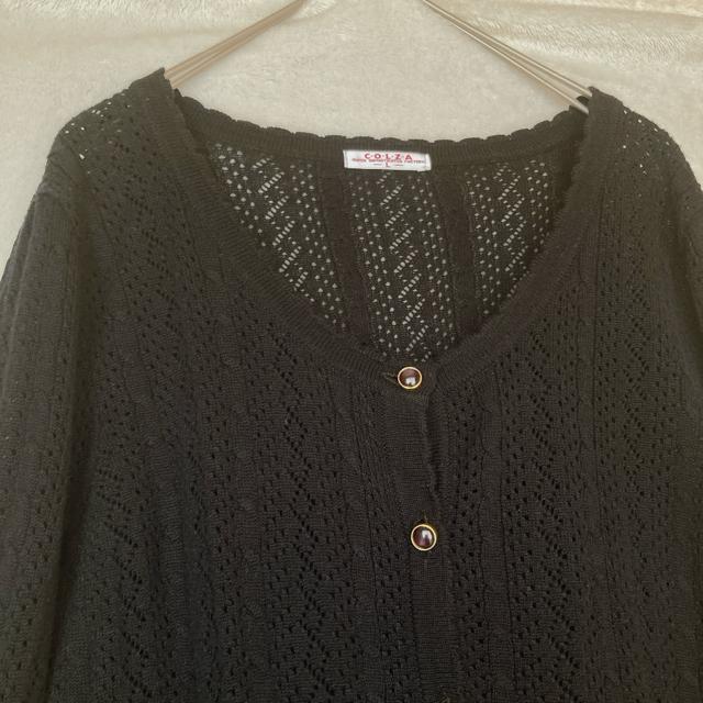 ハニーズ レース編み ニット カーディガン トップス L 黒 オフィスカジュアル N2m < ブランド  ハニーズ レース編み ニット カーディガン トップス L 黒 オフィスカジュアル N2m < ブランドの