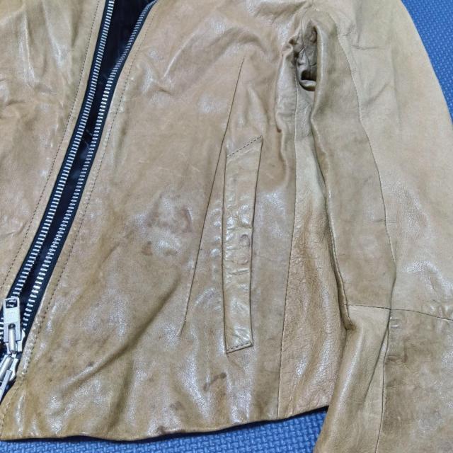 EKAM ラムレザー ライダースジャケット Sサイズ ベージュ エカム レザージャケット ブルゾン 日本製 中古 古着 羊革 皮 < 男性ファッション  EKAM ラムレザー ライダースジャケット Sサイズ ベージュ エカム レザージャケット ブルゾン 日本製 中古 古着 羊革 皮 < 男性ファッションの