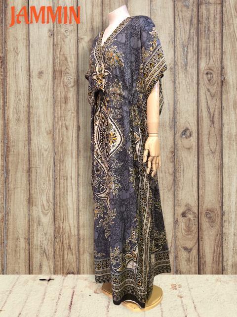 アジアンペーズリー柄ロングワンピ グレー アジアン エスニック ヒッピー < 女性ファッション アジアンペーズリー柄ロングワンピ グレー アジアン エスニック ヒッピー < 女性ファッションの