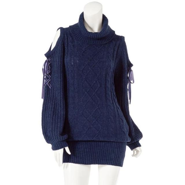 夢展望★後ろ切替レース 肩開き リボン付き ニットワンピース < ブランド  夢展望★後ろ切替レース 肩開き リボン付き ニットワンピース < ブランドの