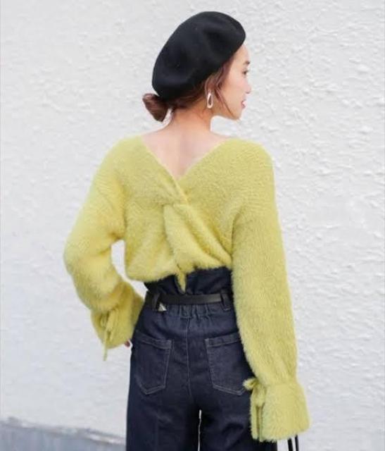 定価4,370円●ふわふわフェザーヤーン 2weyツイストニット●キャンディースリーブ●黄緑ライムグリーン < 女性ファッション 定価4,370円●ふわふわフェザーヤーン 2weyツイストニット●キャンディースリーブ●黄緑ライムグリーン < 女性ファッションの