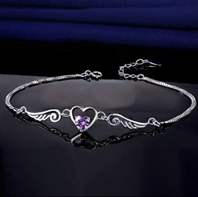 SALE価格/シルバー925 3A ジルコニアパープル ハート型 “天使の翼ブレスレット < 女性アクセサリー/時計 SALE価格/シルバー925 3A ジルコニアパープル ハート型 “天使の翼ブレスレット < 女性アクセサリー/時計の