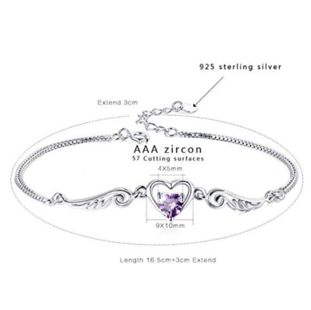 SALE価格/シルバー925 3A ジルコニアパープル ハート型 “天使の翼ブレスレット < 女性アクセサリー/時計 SALE価格/シルバー925 3A ジルコニアパープル ハート型 “天使の翼ブレスレット < 女性アクセサリー/時計の