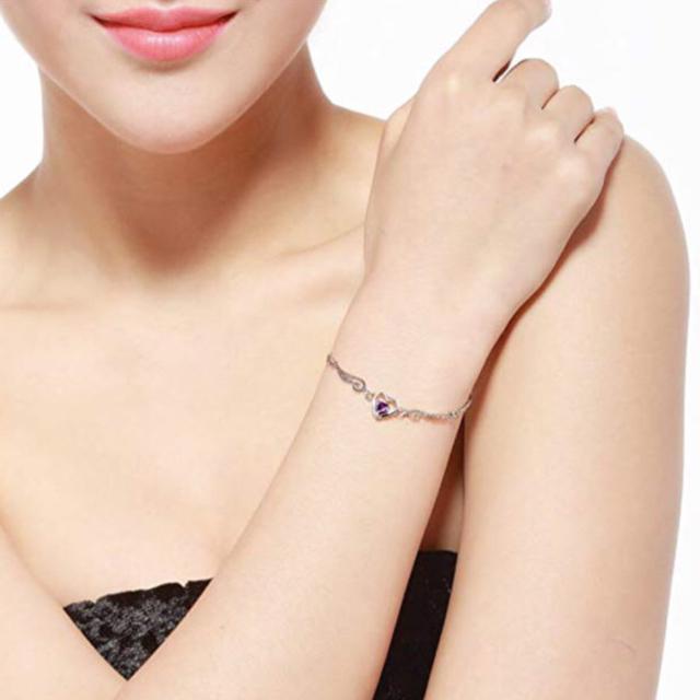 SALE価格/シルバー925 3A ジルコニアパープル ハート型 “天使の翼ブレスレット < 女性アクセサリー/時計 SALE価格/シルバー925 3A ジルコニアパープル ハート型 “天使の翼ブレスレット < 女性アクセサリー/時計の