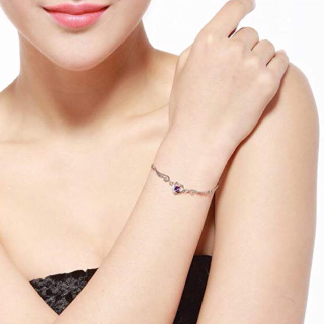 SALE価格/シルバー925 3A ジルコニアパープル ハート型 “天使の翼ブレスレット < 女性アクセサリー/時計 SALE価格/シルバー925 3A ジルコニアパープル ハート型 “天使の翼ブレスレット < 女性アクセサリー/時計の