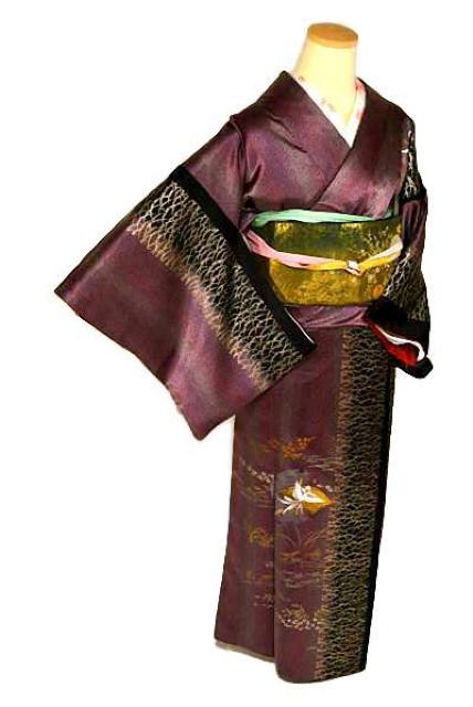訪問着 最高級 新品同様 金彩 赤紫に黒暈染め 金駒シシュウ 鳳凰 地紙 カラー胴裏 身丈160cm 裄丈62cm T2998 < 女性ファッション  訪問着 最高級 新品同様 金彩 赤紫に黒暈染め 金駒シシュウ 鳳凰 地紙 カラー胴裏 身丈160cm 裄丈62cm T2998  < 女性ファッションの