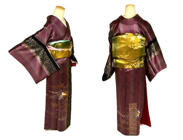 訪問着 最高級 新品同様 金彩 赤紫に黒暈染め 金駒シシュウ 鳳凰 地紙 カラー胴裏 身丈160cm 裄丈62cm T2998 < 女性ファッション  訪問着 最高級 新品同様 金彩 赤紫に黒暈染め 金駒シシュウ 鳳凰 地紙 カラー胴裏 身丈160cm 裄丈62cm T2998 < 女性ファッションの