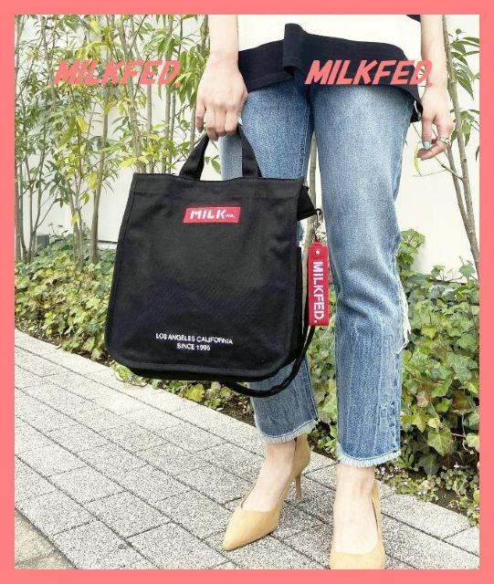 ☆ミルクフェド☆超美品♪キャンバスロゴ2wayミディトートショルダーバッグ黒☆ < ブランド ☆ミルクフェド☆超美品♪キャンバスロゴ2wayミディトートショルダーバッグ黒☆ < ブランドの