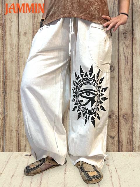 ホルスの目パンツ 生成 白 アジアン ホルス エジプト 魔除け ホルスの目 < 女性ファッション  ホルスの目パンツ 生成 白 アジアン ホルス エジプト 魔除け ホルスの目  < 女性ファッションの