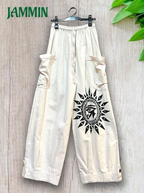 ホルスの目パンツ 生成 白 アジアン ホルス エジプト 魔除け ホルスの目 < 女性ファッション  ホルスの目パンツ 生成 白 アジアン ホルス エジプト 魔除け ホルスの目 < 女性ファッションの