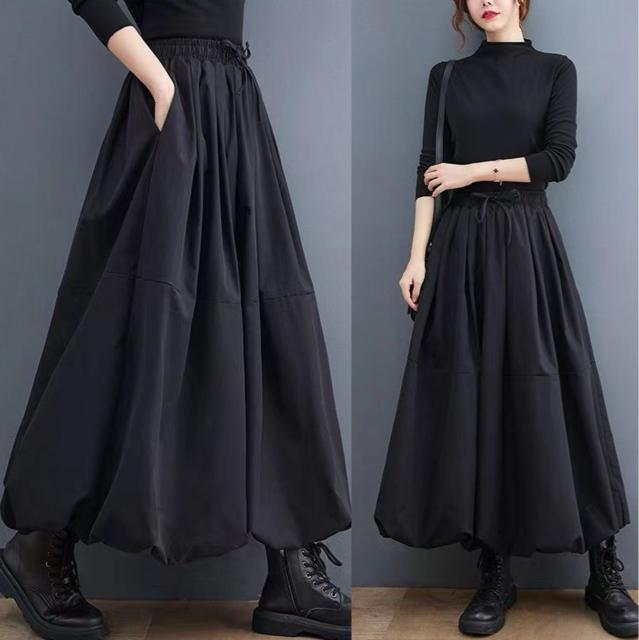 バルーン ロング丈スカート 裏地付き フレア ブラック 大きいサイズ < 女性ファッション バルーン ロング丈スカート 裏地付き フレア ブラック 大きいサイズ < 女性ファッションの