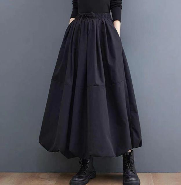 バルーン ロング丈スカート 裏地付き フレア ブラック 大きいサイズ < 女性ファッション バルーン ロング丈スカート 裏地付き フレア ブラック 大きいサイズ < 女性ファッションの