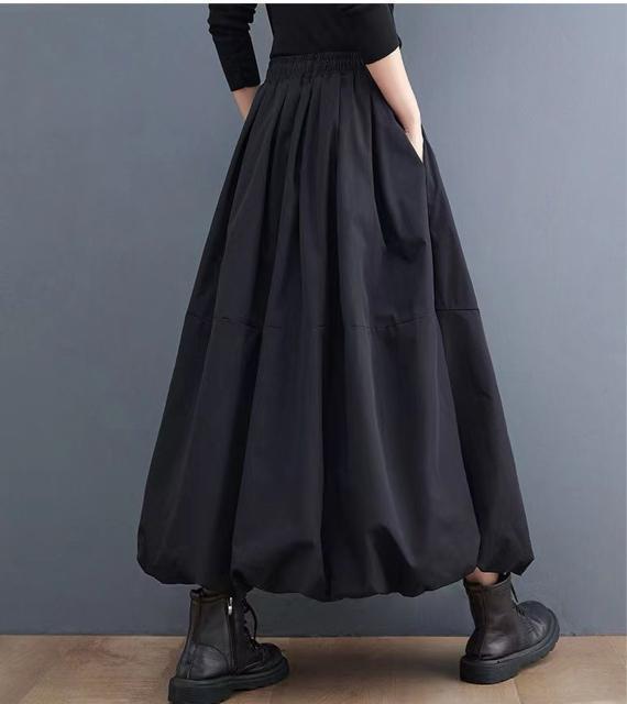 バルーン ロング丈スカート 裏地付き フレア ブラック 大きいサイズ < 女性ファッション バルーン ロング丈スカート 裏地付き フレア ブラック 大きいサイズ < 女性ファッションの