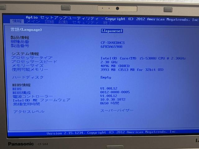 8006J��Panasonic��CF-SX4 SX4EDHCS��Let's Note��Core i5�������� 4GB���W�����N �� PC�{��/���Ӌ@��� 