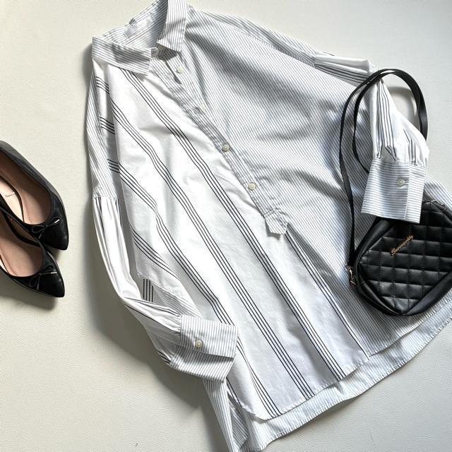 ◆美品◆ドゥクラッセ◆大きいサイズ◆綿混ストライプシャツチュニック◆白◆LL◆ < 女性ファッション ◆美品◆ドゥクラッセ◆大きいサイズ◆綿混ストライプシャツチュニック◆白◆LL◆ < 女性ファッションの