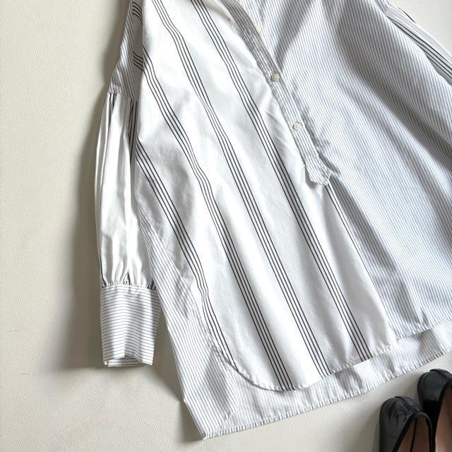 ◆美品◆ドゥクラッセ◆大きいサイズ◆綿混ストライプシャツチュニック◆白◆LL◆ < 女性ファッション ◆美品◆ドゥクラッセ◆大きいサイズ◆綿混ストライプシャツチュニック◆白◆LL◆ < 女性ファッションの