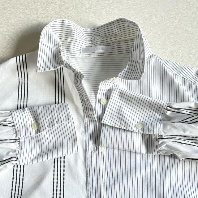 ◆美品◆ドゥクラッセ◆大きいサイズ◆綿混ストライプシャツチュニック◆白◆LL◆ < 女性ファッション ◆美品◆ドゥクラッセ◆大きいサイズ◆綿混ストライプシャツチュニック◆白◆LL◆ < 女性ファッションの