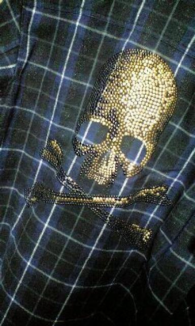 ROENロエン ゴールドスタッズスカルチェックシャツ 46 < ブランド  ROENロエン ゴールドスタッズスカルチェックシャツ 46 < ブランドの