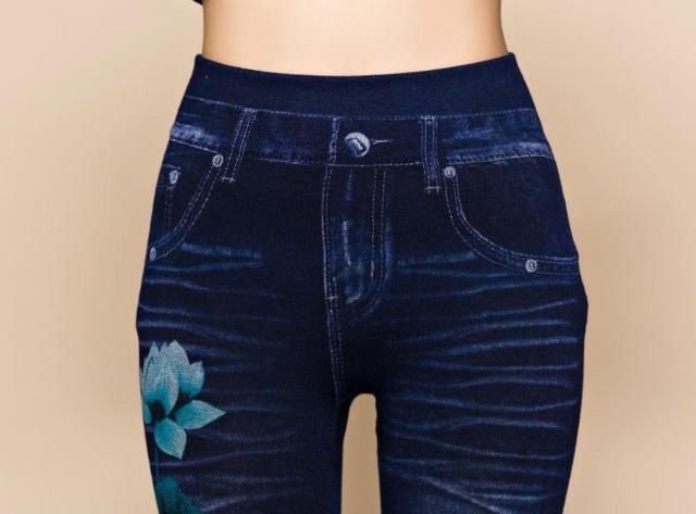 送料無料 レディース 青い花 切り抜き柄 デニム風 レギンス パンツ レギパン < 女性ファッション  送料無料 レディース 青い花 切り抜き柄 デニム風 レギンス パンツ レギパン < 女性ファッションの