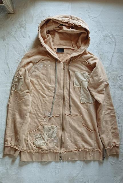 【Danke schon.】ダンケシェーンお洒落ベージュ白ホワイトペイント切りっ放しカットオフ綿コットン長袖フードパーカー男女兼用 < 女性ファッション  【Danke schon.】ダンケシェーンお洒落ベージュ白ホワイトペイント切りっ放しカットオフ綿コットン長袖フードパーカー男女兼用  < 女性ファッションの