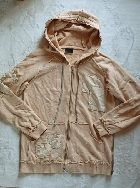 【Danke schon.】ダンケシェーンお洒落ベージュ白ホワイトペイント切りっ放しカットオフ綿コットン長袖フードパーカー男女兼用 < 女性ファッション  【Danke schon.】ダンケシェーンお洒落ベージュ白ホワイトペイント切りっ放しカットオフ綿コットン長袖フードパーカー男女兼用 < 女性ファッションの