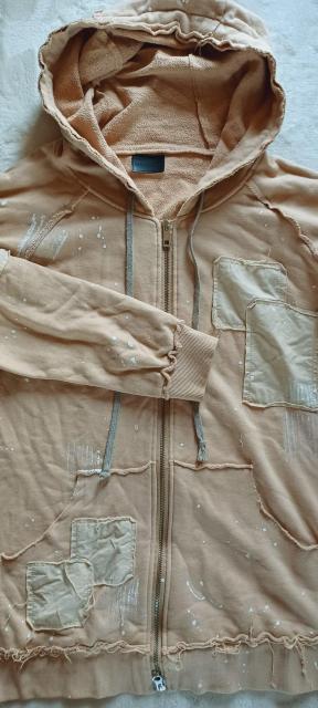 【Danke schon.】ダンケシェーンお洒落ベージュ白ホワイトペイント切りっ放しカットオフ綿コットン長袖フードパーカー男女兼用 < 女性ファッション  【Danke schon.】ダンケシェーンお洒落ベージュ白ホワイトペイント切りっ放しカットオフ綿コットン長袖フードパーカー男女兼用 < 女性ファッションの