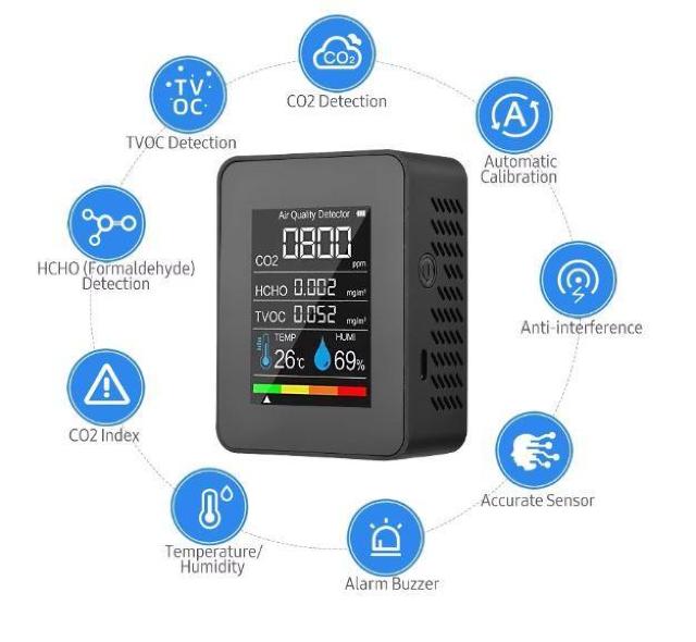 5-in-1 ホワイト 二酸化炭素 濃度計 co2 計測器 検測 センサー 空気質 検知器 温度 湿度 品質 測定 300 < ヘルス/ビューティー  5-in-1 ホワイト 二酸化炭素 濃度計 co2 計測器 検測 センサー 空気質 検知器 温度 湿度 品質 測定 300 < ヘルス/ビューティーの