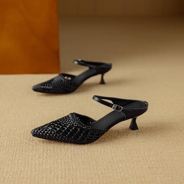 ポインテッドトゥ編みハラコレザーサンダルスリッパ全3色 < 女性ファッション  ポインテッドトゥ編みハラコレザーサンダルスリッパ全3色 < 女性ファッションの