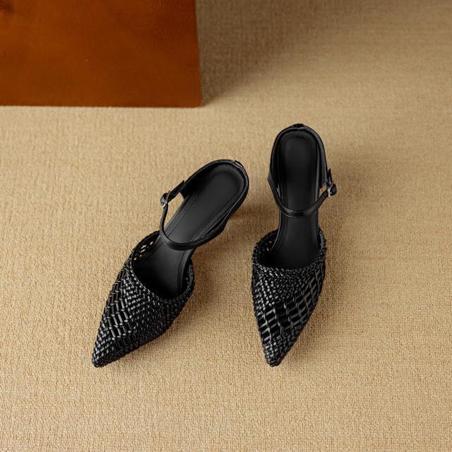 ポインテッドトゥ編みハラコレザーサンダルスリッパ全3色 < 女性ファッション  ポインテッドトゥ編みハラコレザーサンダルスリッパ全3色 < 女性ファッションの