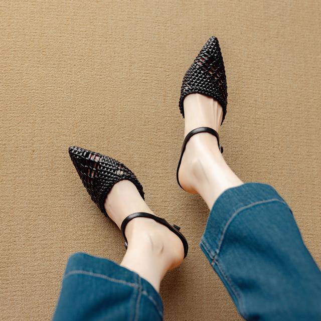 ポインテッドトゥ編みハラコレザーサンダルスリッパ全3色 < 女性ファッション  ポインテッドトゥ編みハラコレザーサンダルスリッパ全3色 < 女性ファッションの