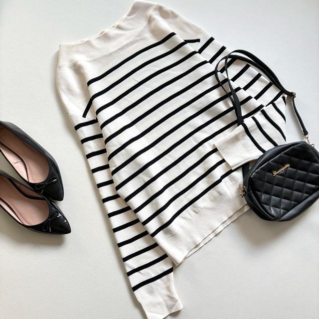 ◆美品◆2万程◆日本製◆アルドリッジジェンヌ◆ボーダー長袖ニット◆春◆白×黒◆F < 女性ファッション ◆美品◆2万程◆日本製◆アルドリッジジェンヌ◆ボーダー長袖ニット◆春◆白×黒◆F < 女性ファッションの