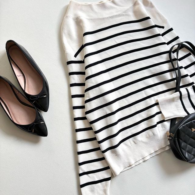 ◆美品◆2万程◆日本製◆アルドリッジジェンヌ◆ボーダー長袖ニット◆春◆白×黒◆F < 女性ファッション ◆美品◆2万程◆日本製◆アルドリッジジェンヌ◆ボーダー長袖ニット◆春◆白×黒◆F < 女性ファッションの