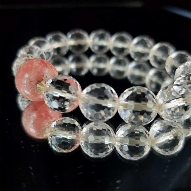 込み★天然石★インカローズ&128面カット水晶ブレスレット★ < 女性アクセサリー/時計 込み★天然石★インカローズ&128面カット水晶ブレスレット★ < 女性アクセサリー/時計の