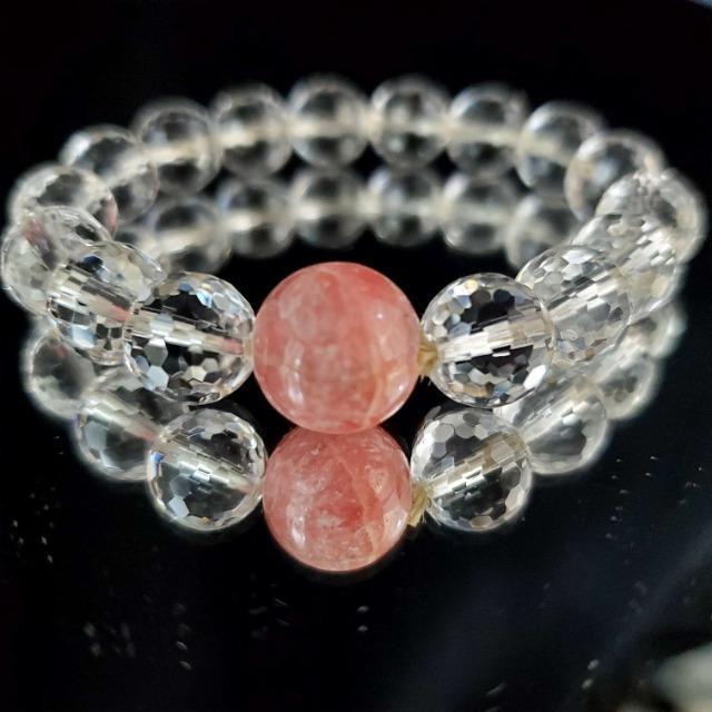 込み★天然石★インカローズ&128面カット水晶ブレスレット★ < 女性アクセサリー/時計 込み★天然石★インカローズ&128面カット水晶ブレスレット★ < 女性アクセサリー/時計の