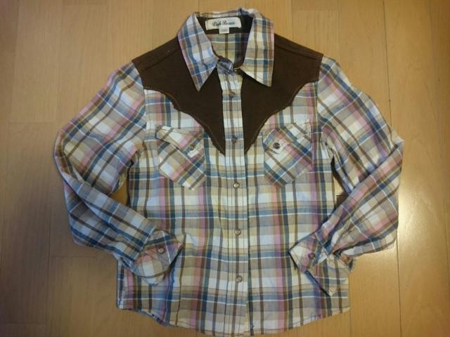 長袖ブラウス/ブラウン系チェック柄シャツ/Tシャツの上に上着としても♪サイズ130p < キッズ/ベビー  長袖ブラウス/ブラウン系チェック柄シャツ/Tシャツの上に上着としても♪サイズ130p  < キッズ/ベビーの