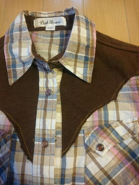 長袖ブラウス/ブラウン系チェック柄シャツ/Tシャツの上に上着としても♪サイズ130p < キッズ/ベビー  長袖ブラウス/ブラウン系チェック柄シャツ/Tシャツの上に上着としても♪サイズ130p < キッズ/ベビーの