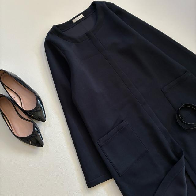 ◆日本製◆FABRIC'S◆ボンディングノーカラーロングコート◆濃紺ネイビー◆F < 女性ファッション ◆日本製◆FABRIC'S◆ボンディングノーカラーロングコート◆濃紺ネイビー◆F < 女性ファッションの