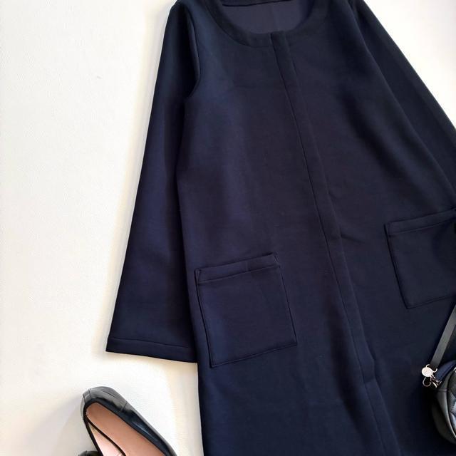 ◆日本製◆FABRIC'S◆ボンディングノーカラーロングコート◆濃紺ネイビー◆F < 女性ファッション ◆日本製◆FABRIC'S◆ボンディングノーカラーロングコート◆濃紺ネイビー◆F < 女性ファッションの