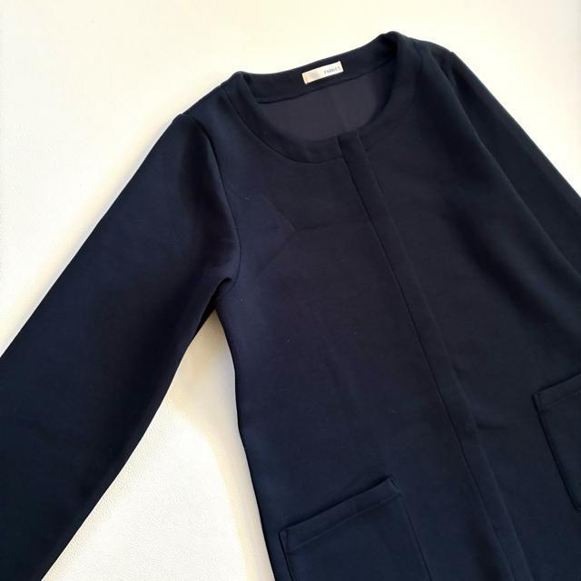 ◆日本製◆FABRIC'S◆ボンディングノーカラーロングコート◆濃紺ネイビー◆F < 女性ファッション ◆日本製◆FABRIC'S◆ボンディングノーカラーロングコート◆濃紺ネイビー◆F < 女性ファッションの