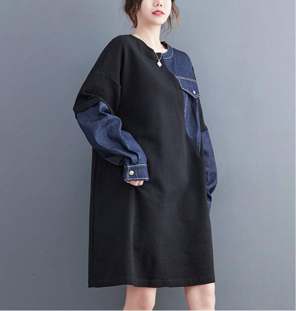 デニム切り替え チュニック トレーナー ブラック 大きいサイズ < 女性ファッション デニム切り替え チュニック トレーナー ブラック 大きいサイズ < 女性ファッションの