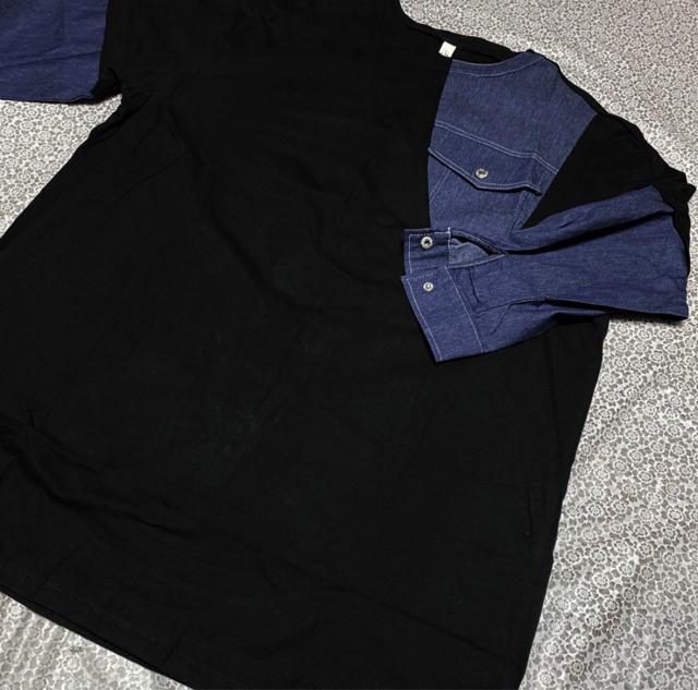 デニム切り替え チュニック トレーナー ブラック 大きいサイズ < 女性ファッション デニム切り替え チュニック トレーナー ブラック 大きいサイズ < 女性ファッションの