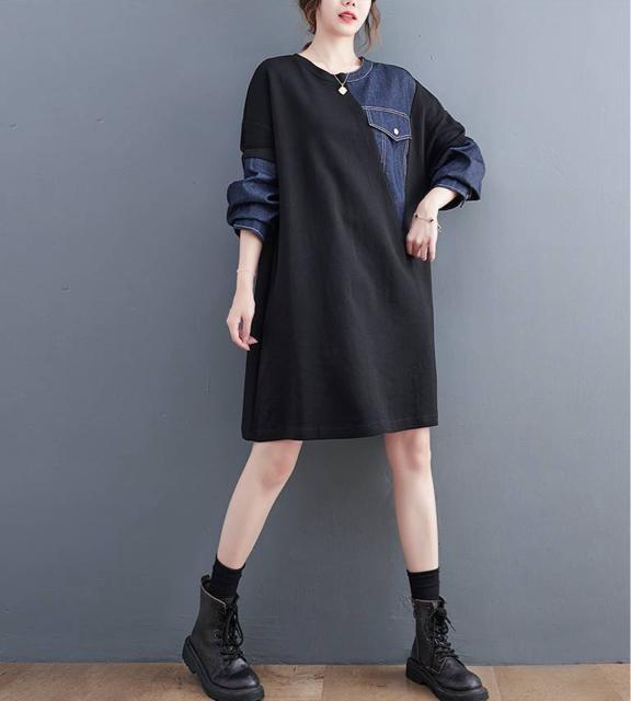 デニム切り替え チュニック トレーナー ブラック 大きいサイズ < 女性ファッション デニム切り替え チュニック トレーナー ブラック 大きいサイズ < 女性ファッションの