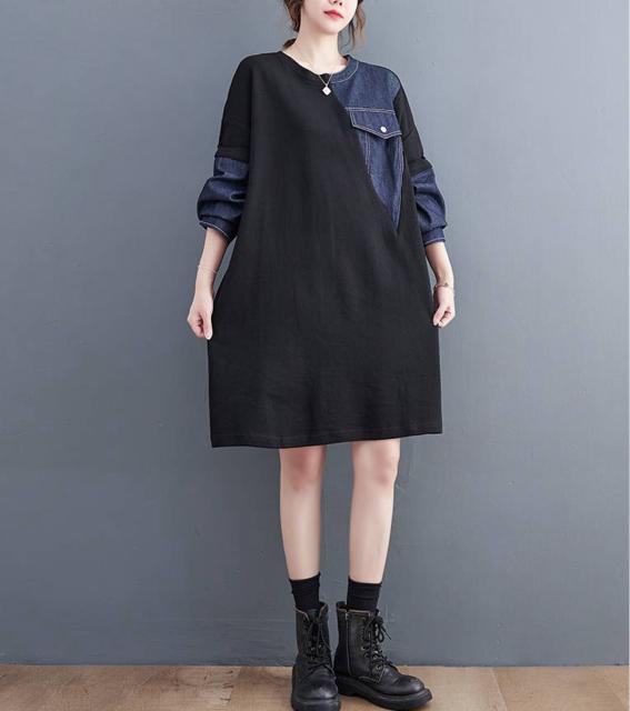 デニム切り替え チュニック トレーナー ブラック 大きいサイズ < 女性ファッション デニム切り替え チュニック トレーナー ブラック 大きいサイズ < 女性ファッションの