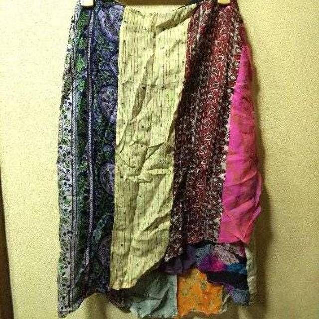 WORLD BAZAAR新品★シルク100パッチワークラップスカートF < 女性ファッション  WORLD BAZAAR新品★シルク100パッチワークラップスカートF  < 女性ファッションの