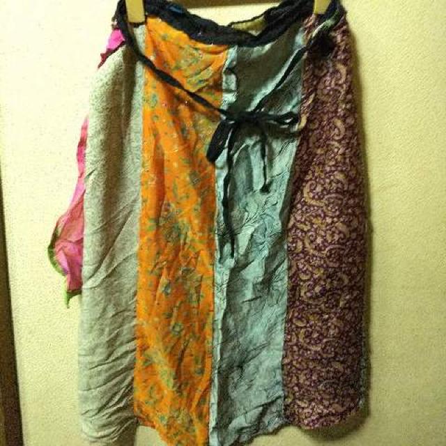 WORLD BAZAAR新品★シルク100パッチワークラップスカートF < 女性ファッション  WORLD BAZAAR新品★シルク100パッチワークラップスカートF < 女性ファッションの