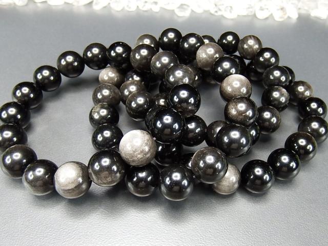 魔除けシルバーオブシディアンAAA天然石ブレスレット数珠石街 < 男性アクセサリー/時計  魔除けシルバーオブシディアンAAA天然石ブレスレット数珠石街 < 男性アクセサリー/時計の