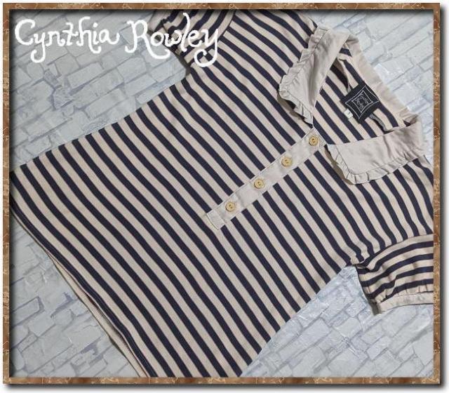 シンシアローリー 襟付きボーダーカットソー ベージュ×紺 < ブランド シンシアローリー 襟付きボーダーカットソー ベージュ×紺 < ブランドの