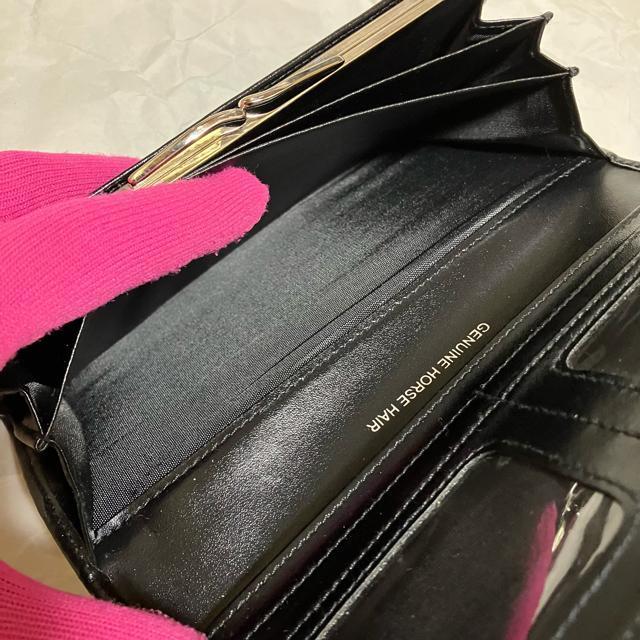 【ノーブランド扱い】【ホースヘア】〈高級〉 本革 / がま口 長財布 ブラック < 女性ファッション 【ノーブランド扱い】【ホースヘア】〈高級〉 本革 / がま口 長財布 ブラック < 女性ファッションの